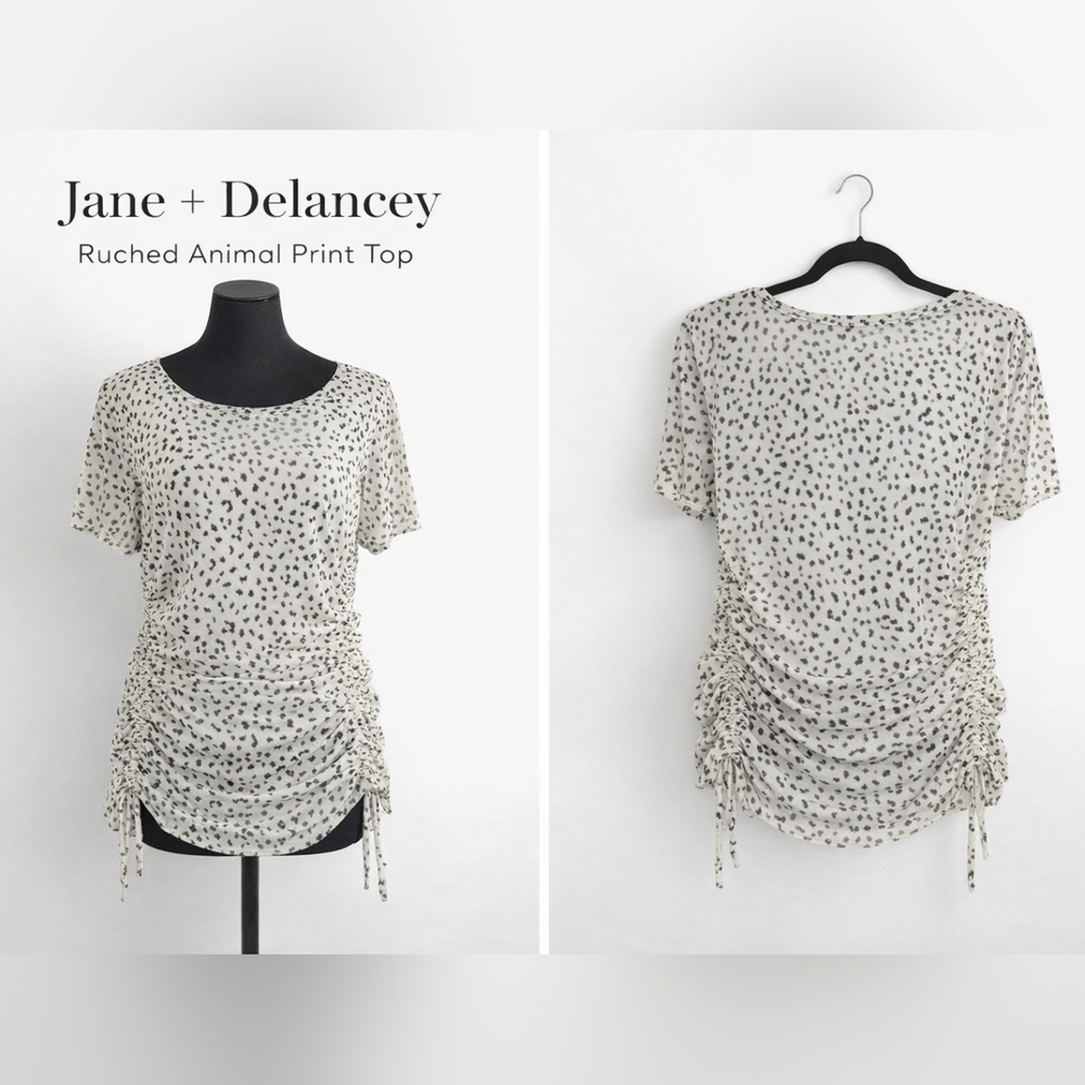 Ruched Animal Print Top - Black and White